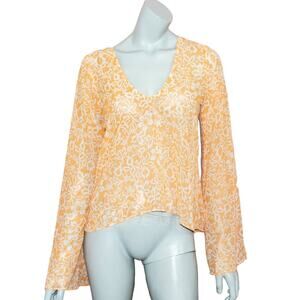 Show Me Your MUMU Bell Sleeve Blouse Orange Floral Size Medium